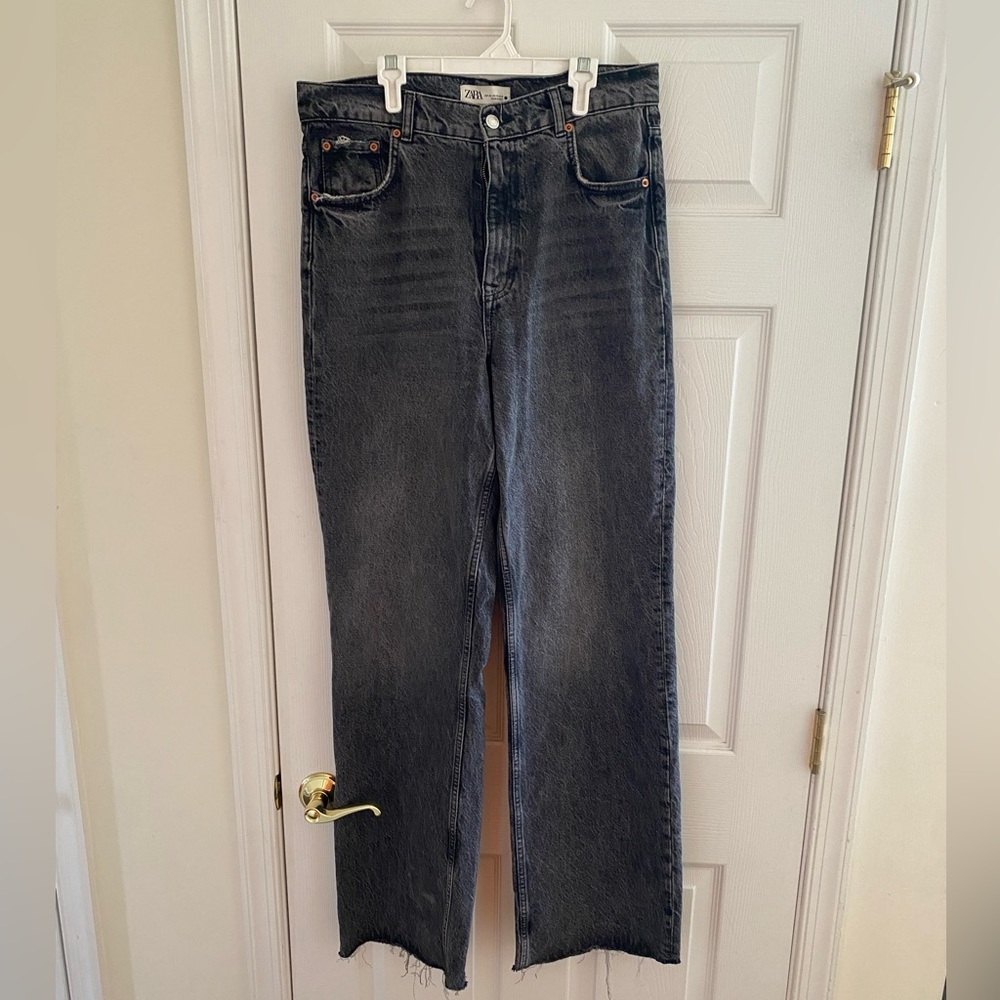 ZARA high waisted wide leg grey jeans